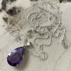 Large Purple Crystal with 925 Bale & 925 Italian Rope Chain